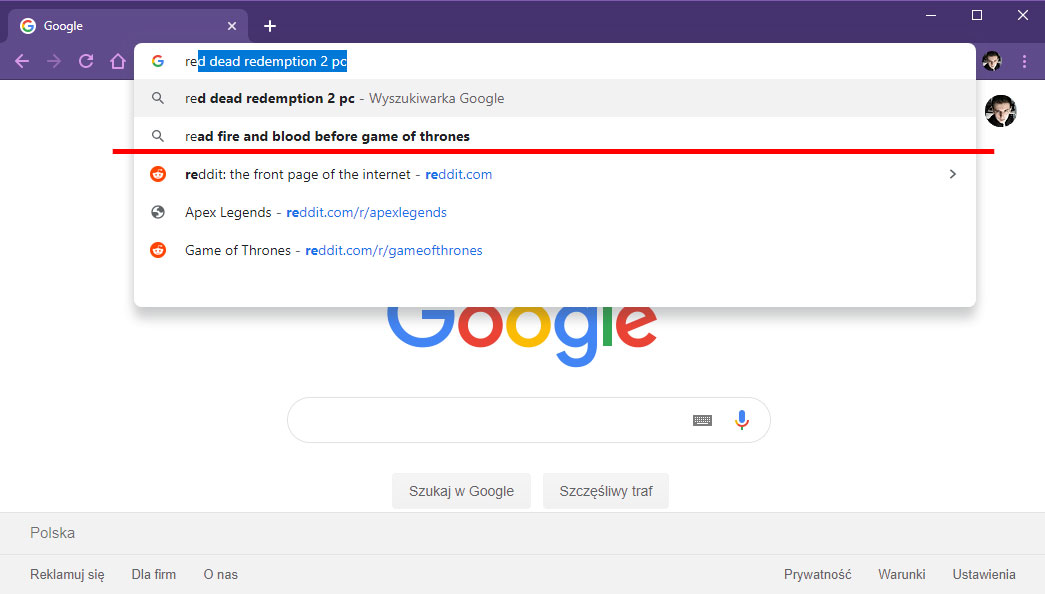 Chrome wyświetla sugestie wyszukiwania zamiast stron z historii przeglądania.
