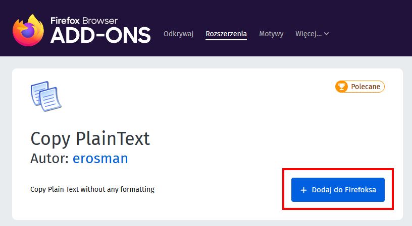 Dodaj rozszerzenie CopyPlain