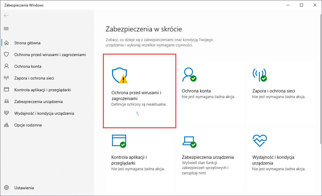 Wejdź do ustawień zabezpieczeń w Windows 10