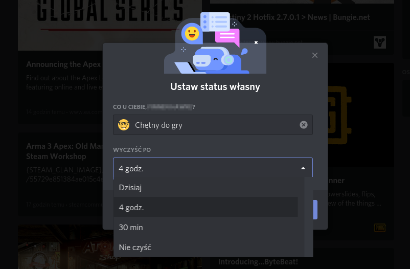 Spersonalizuj własny status na Discord