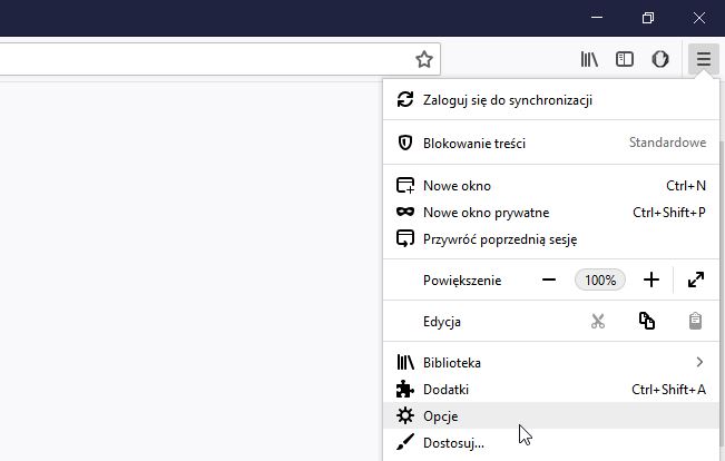 Wejdź do opcji w Firefox na komputerze