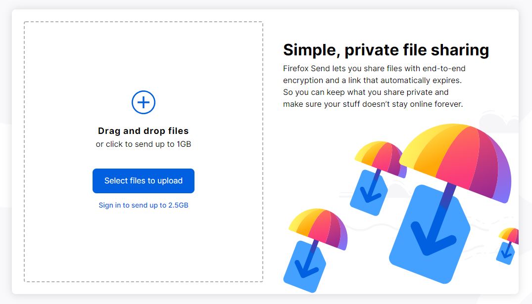 Firefox Send - prześlij plik