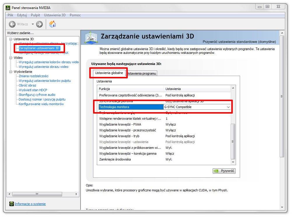 Włącz opcję G-SYNC Compatible