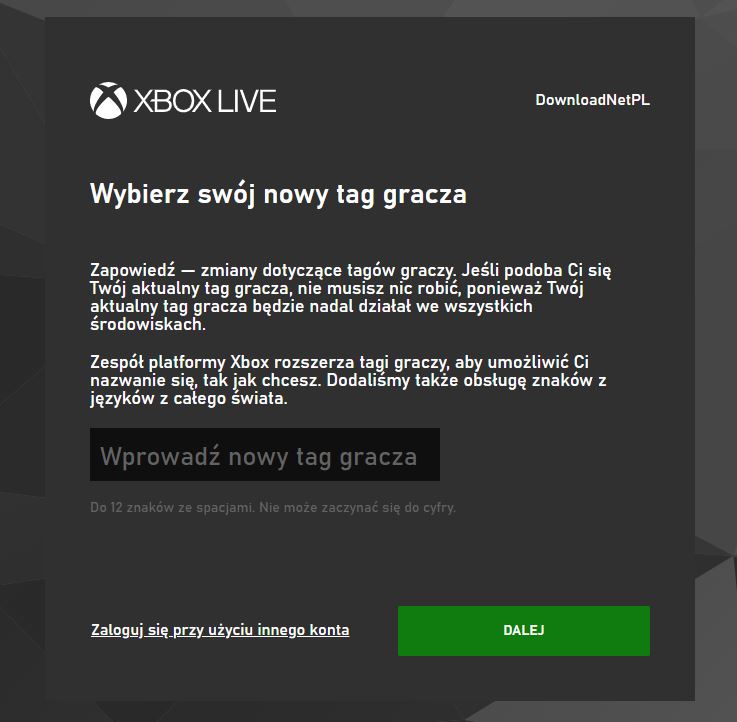 Wpisz swój nowy GamerTag