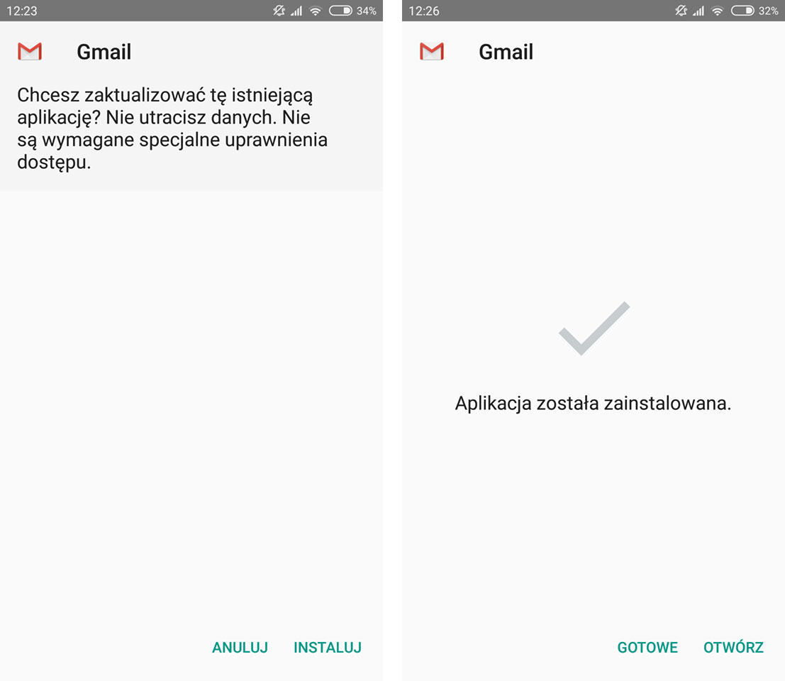Potwierdź instalację Gmaila