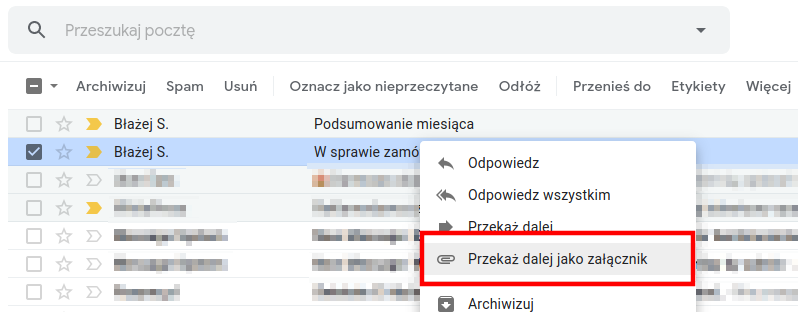 Dodaj wiadomość jako załącznik