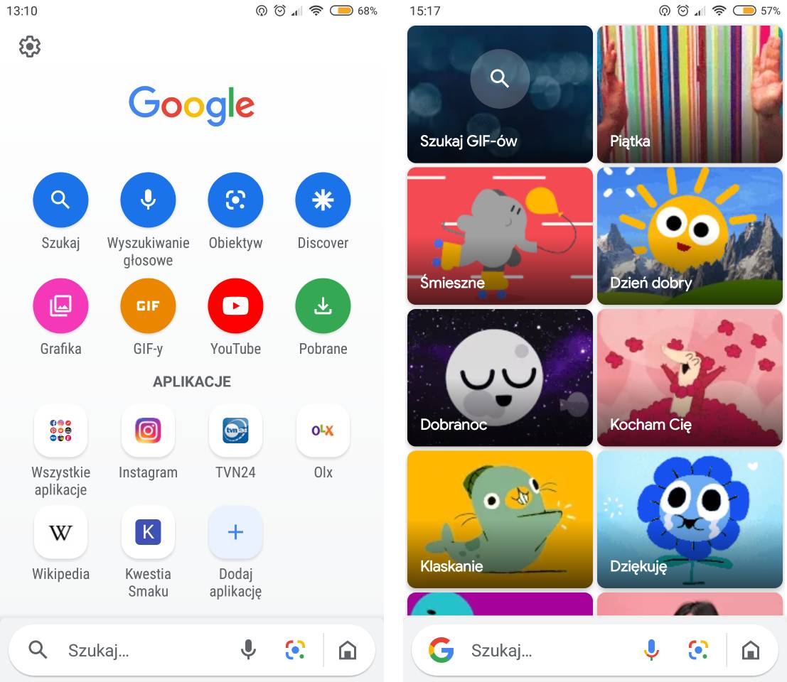 Ekran główny aplikacji Google
