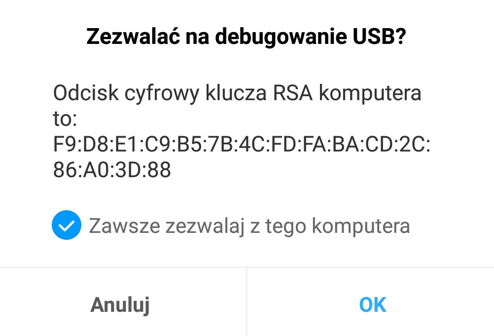 Zezwól na debugowanie USB