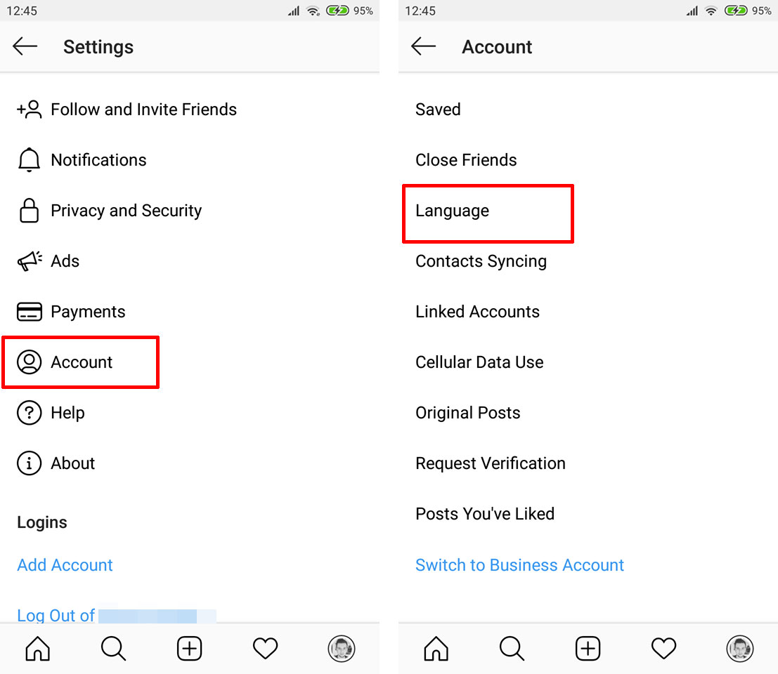 Wejdź do ustawień językowych aplikacji Instagram
