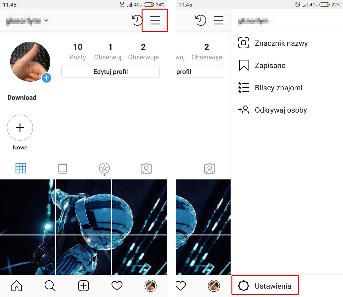 Wejdź do ustawień konta Instagram