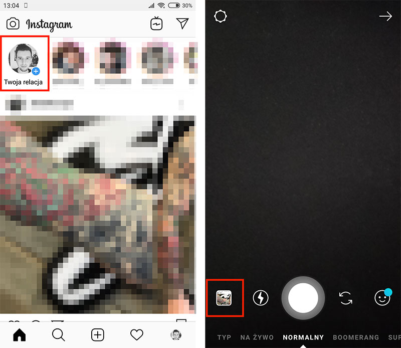 Przejdź do dodawania zdjęć z Galerii do relacji na Instagramie