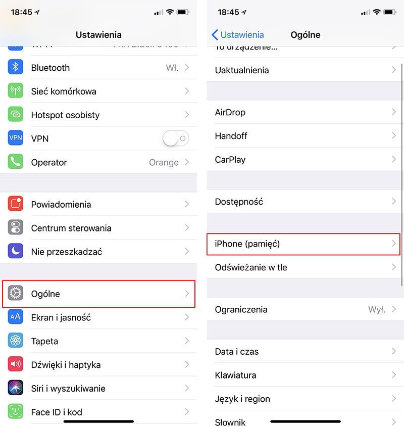 Wejdź do ustawień pamięci iPhone'a
