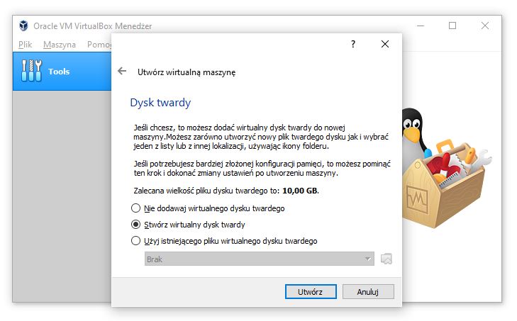 Stwórz dysk wirtualny pod maszynę