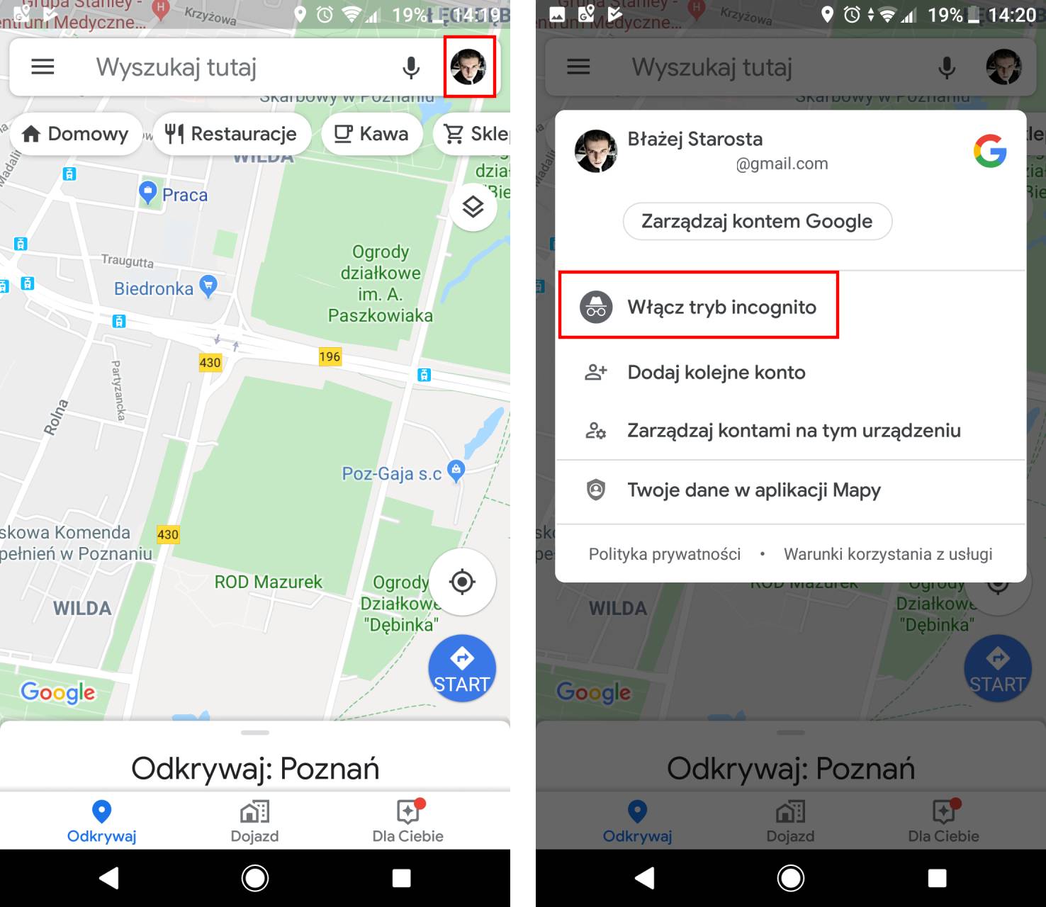 Włącz tryb incognito w Mapach Google