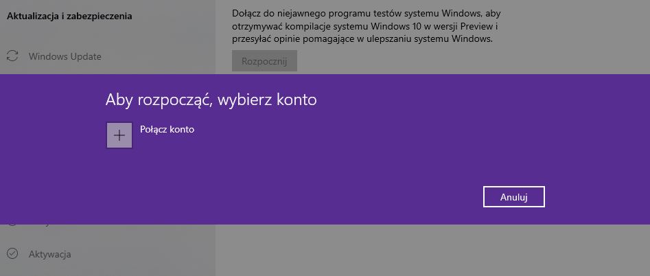 Połącz konto do usługi Insider Preview