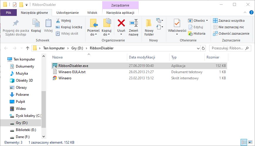 Wypakuj i uruchom Ribbon Disabler
