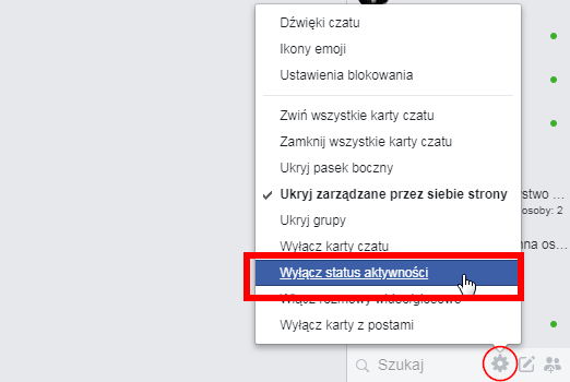 Wyłącz status aktywności na Facebooku