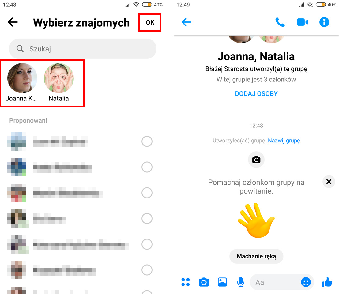 Potwierdź utworzenie grupy na Messengerze