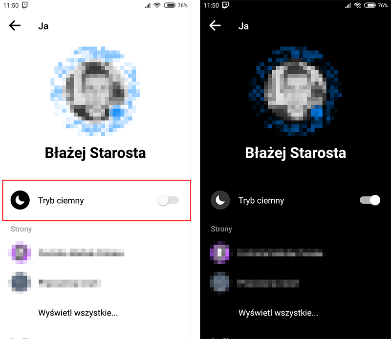 Włącz tryb ciemny w ustawieniach Messengera