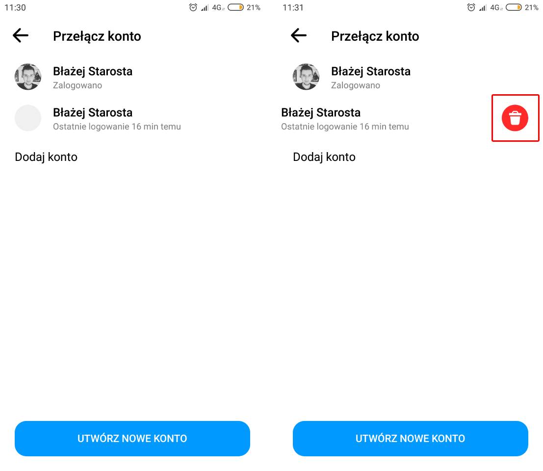 Usuń konto z Messengera