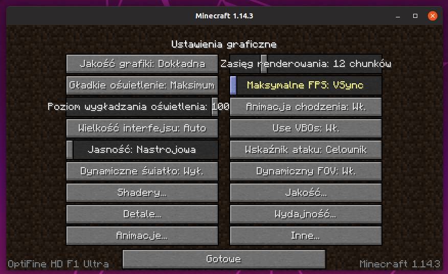 Ustawienia gry z OptiFine - Minecraft 1.14.3