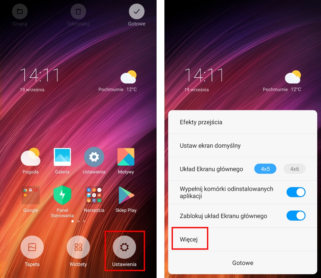 Wejdź do ustawień launchera MIUI