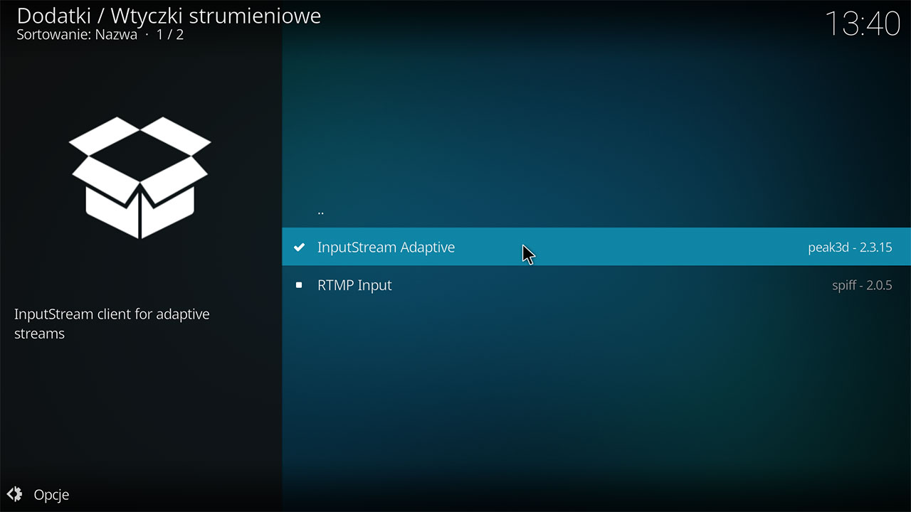 Zainstaluj InputStream Adaptive