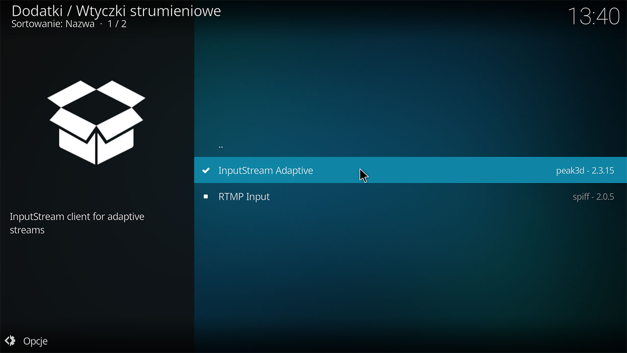Zainstaluj InputStream Adaptive