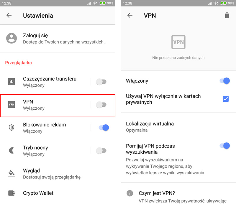 Ustawienia VPN