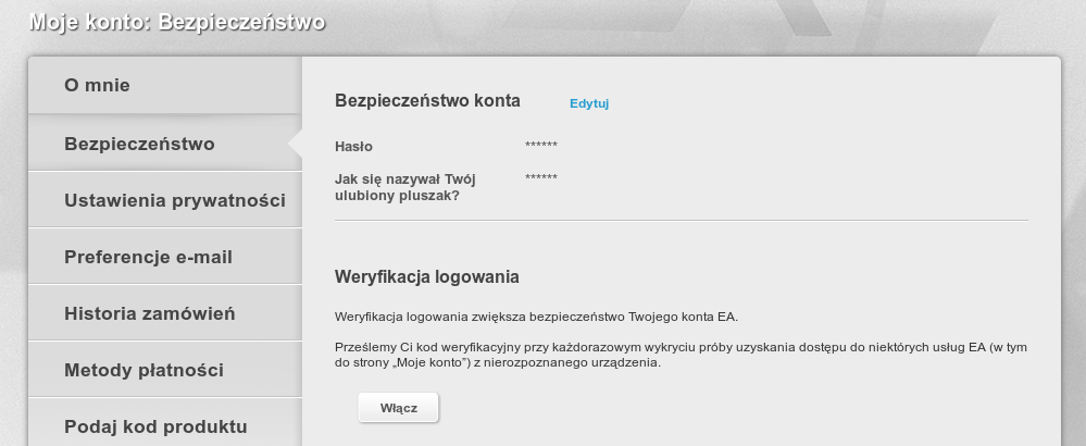 Wejdź do ustawień bezpieczeństwa na koncie EA