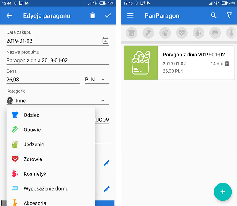 Zatwierdzanie dodawania paragonu do aplikacji PanParagon