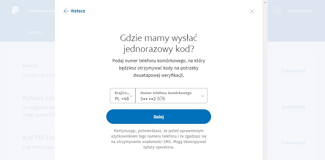 PayPal - wpisz swój numer