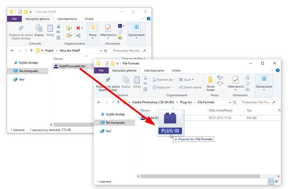 Skopiuj plik z wtyczką WebP do Photoshopa