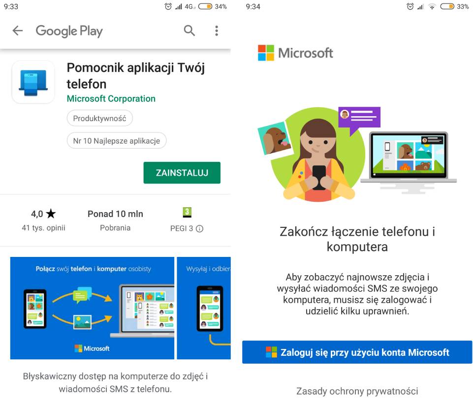 Zainstaluj pomocnika aplikacji Twój telefon