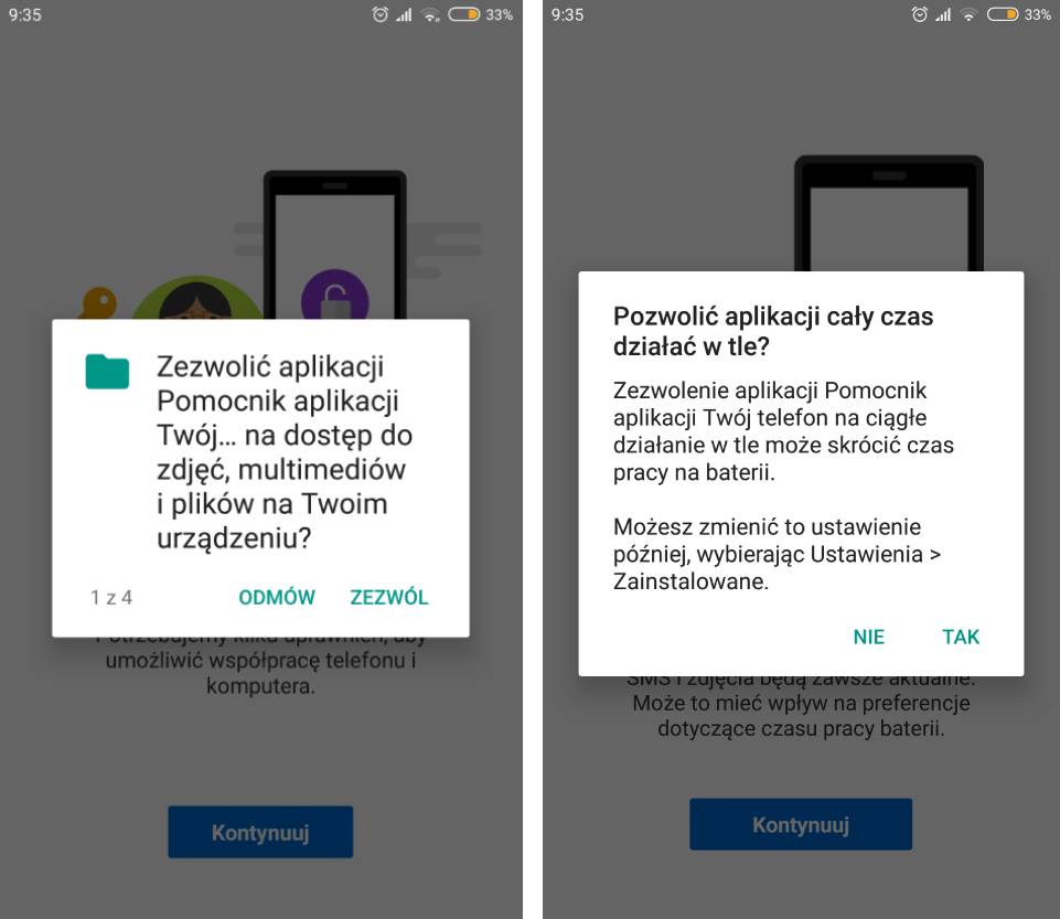 Nadaj uprawnienia pomocnikowi aplikacji Twój telefon