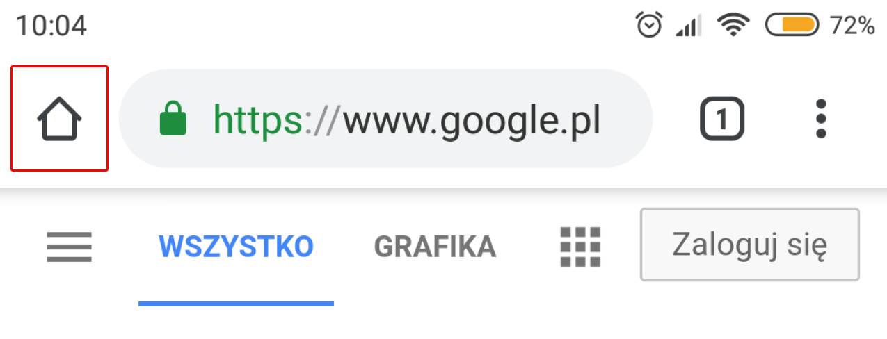 Włączony przycisk strony domowej w Chrome