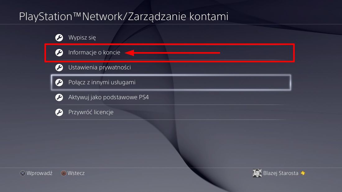 Wejdź do ustawień konta w PS4