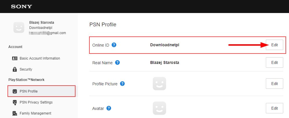 Zmień swój nick na stronie PSN
