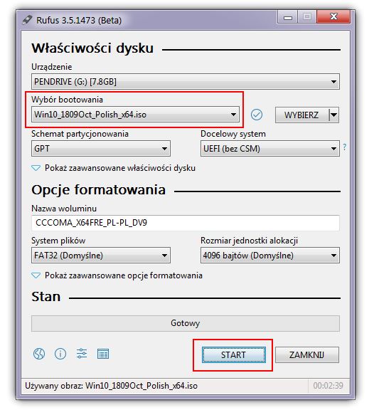 Stwórz bootowalny pendrive w Rufus