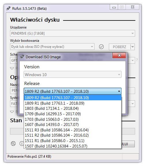 Wybierz wersję systemu Windows do pobrania