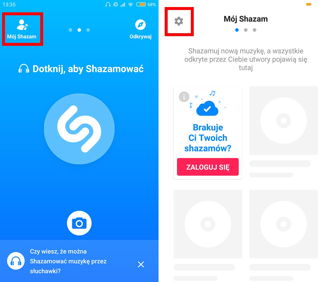 Wejdź do ustawień Shazam