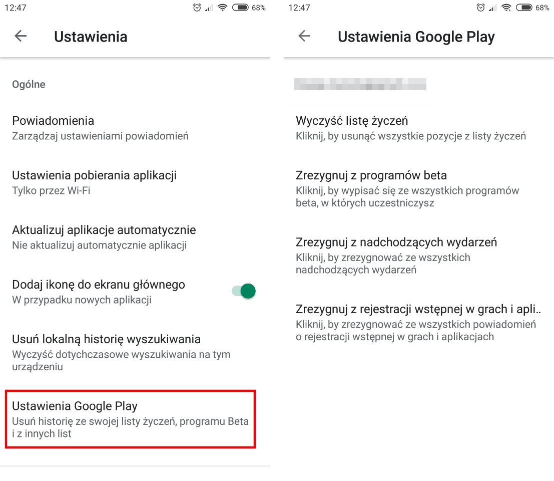 Wypisywanie się z listy w Sklepie Play