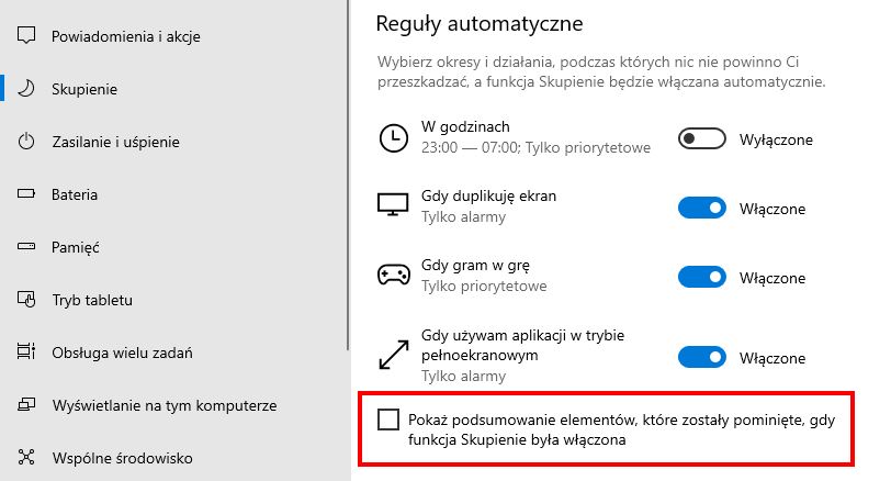 Wyłącz powiadomienie o zakończeniu trybu skupienia