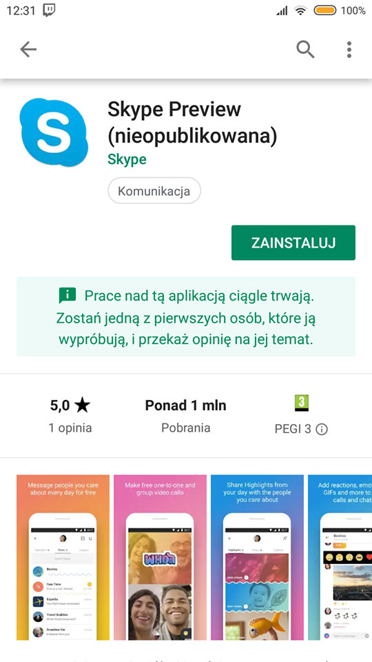 Zainstaluj Skype Preview