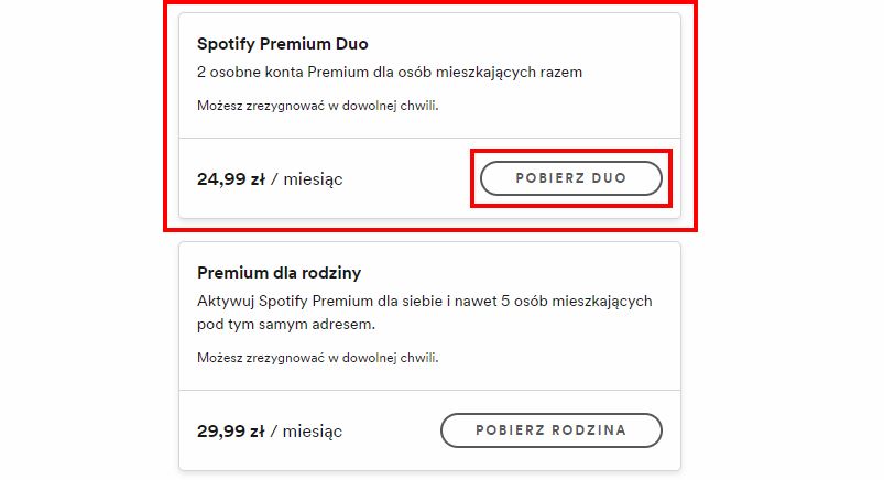 Wybierz opcję Spotify Premium Duo