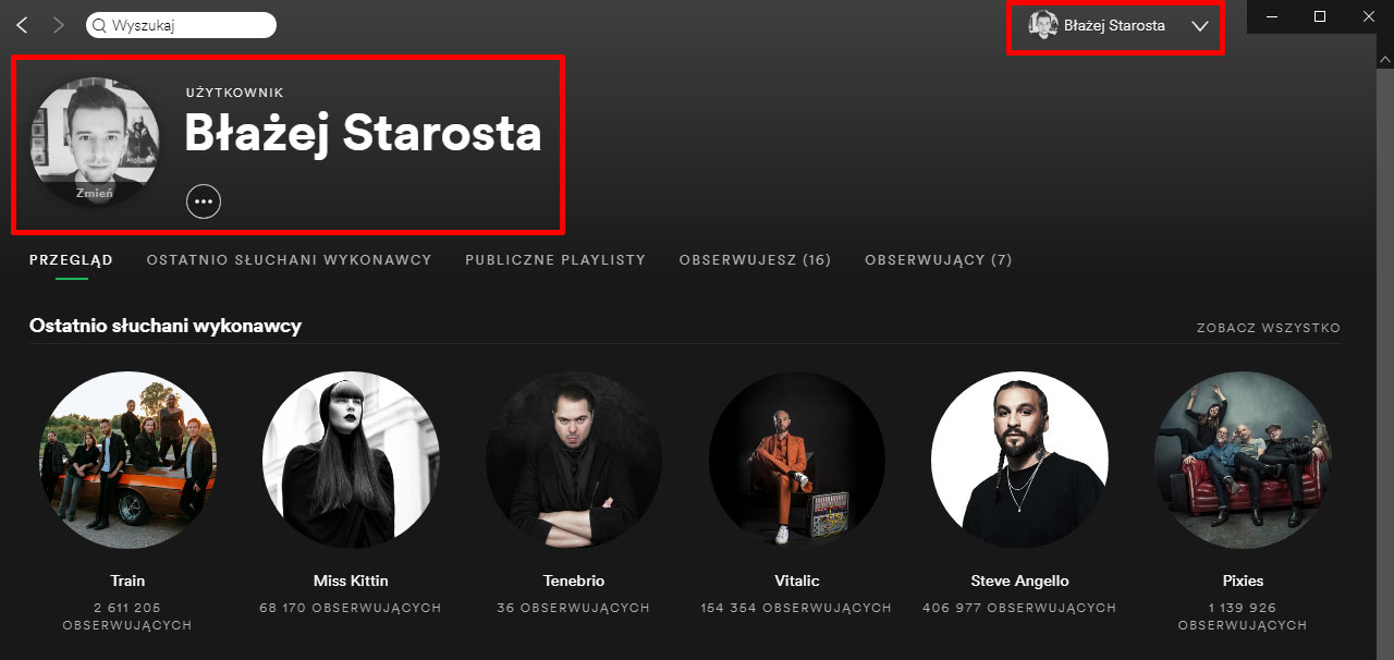 Naprawiona nazwa użytkownika na Spotify