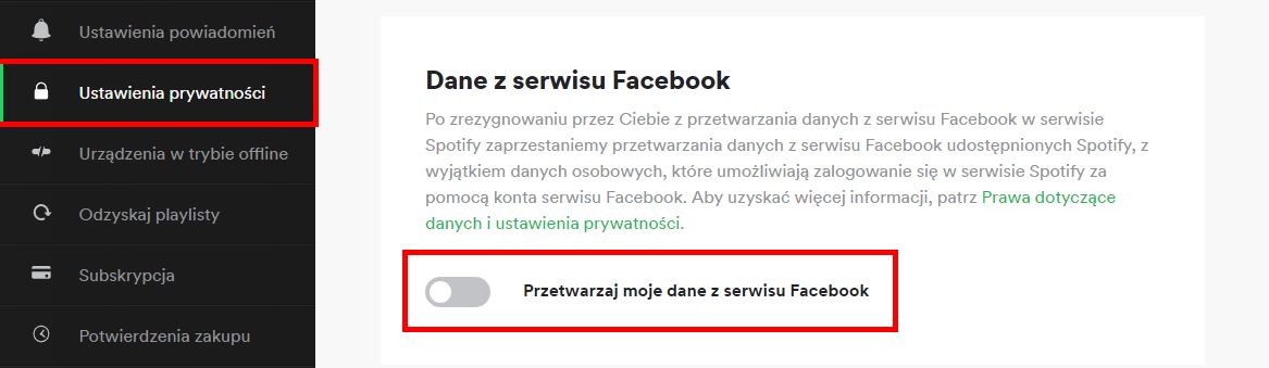 Włącz przetwarzanie danych na Facebooku