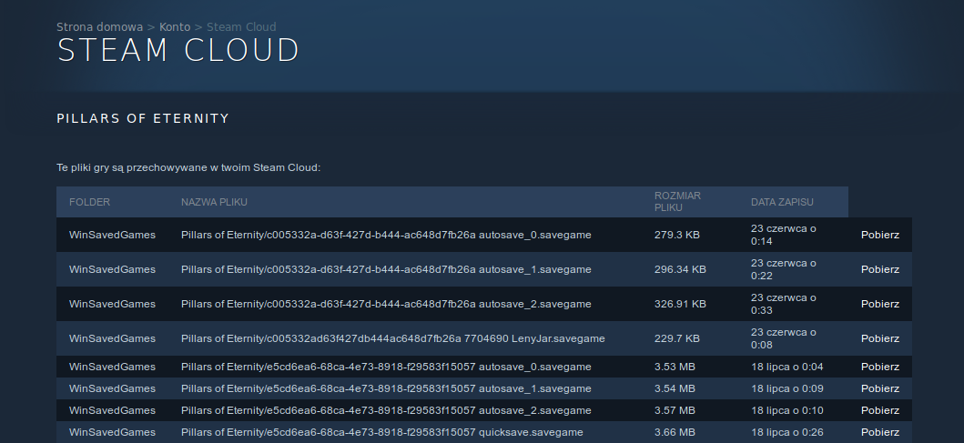 Pobierz stany gier ze Steam Cloud