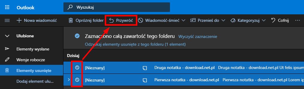 Przywracanie zaznaczonych notatek