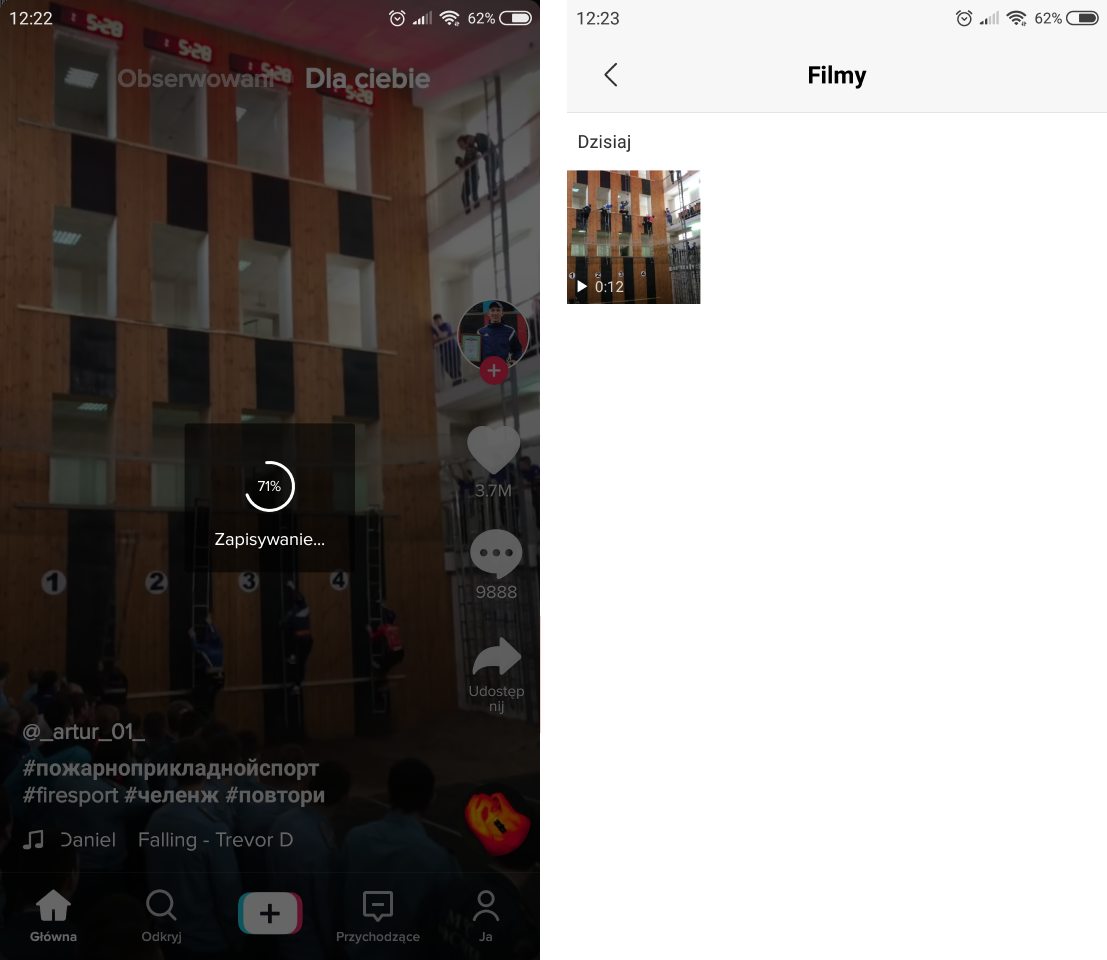 Zapisany film z TikTok w Galerii